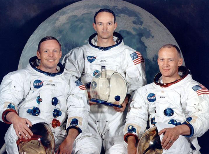 首次登月的三位宇航员：阿姆斯特朗、奥尔德林、科林斯